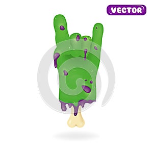 Zombie Hand 3d. Two thumbs up. Halloween zombie hand gesture concept. Vector illustration