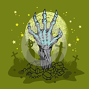 Zombie hand in cemetery scene