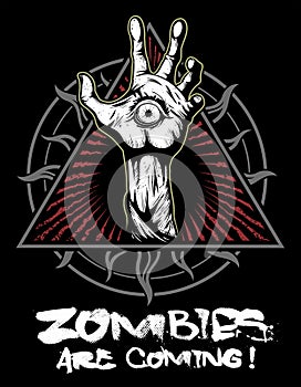 Zombie hand with the eye, vector logo.