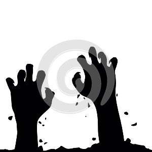 Zombie hand rising out from the ground. Hands on other layer. Vector