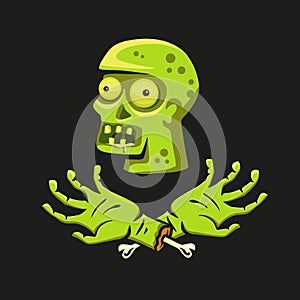 Zombie head with hands, illustration on a zombie theme