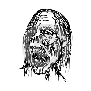 Zombie head vector illustration sketch hand drawn with black lin