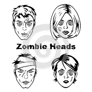 Zombie Heads in Retro Comic Book Style