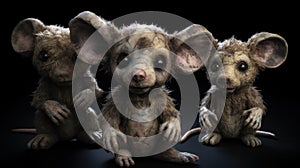 Zombie mousy teddy bears, concept of Undead animals and horror toys. Generative ai