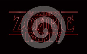 Zombie party text design, Halloween word with Red glow text on black background. 80`s style, eighties design. photo