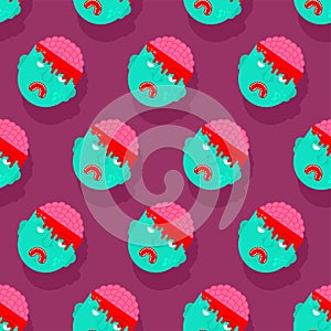 Zombie pattern seamless. Zombi head and brains background