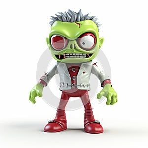 Cartoon-inspired 3d Zombie On White Top With Shiny Eyes photo