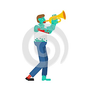 Zombie with trumpet. zombi musician. bugle and walking dead. Vector illustration