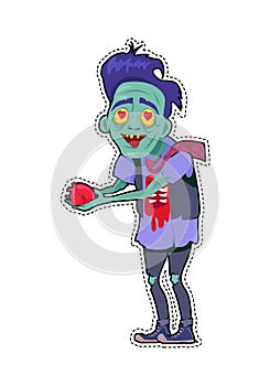 Zombie Valentine Man Flat Vector Illustration