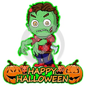 Zombie wants a happy Halloween on an isolated white background
