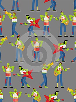 Zombies rock band pattern seamless. Zombie and guitar. walking dead and drum. zombi and trumpet