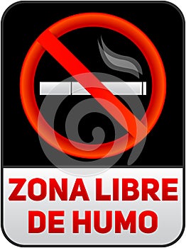 Zona libre de humo, Smoke free zone spanish text photo