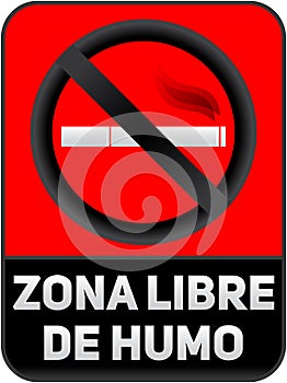 Zona libre de humo, Smoke free zone spanish text photo
