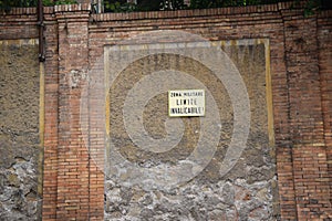 Zona Militare Sign on a Wall in Rome, Italy