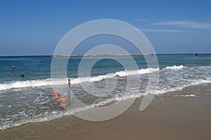 Zone for bathing in the Mediterranean Sea. The city beach in Tel Aviv. Israel