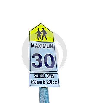 Zone 30km/hr sign school time