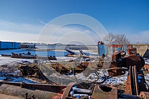 Zoned for Redevelopment the Old Harbour Winding Gear & Equiptment Looking over to the Harbour Beyond in Irvine Scotland