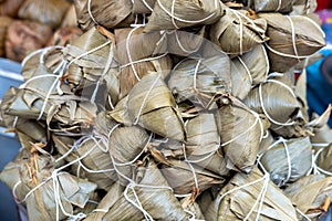 Zongzi or Ba Jang is preparing to be put up for sale in large numbers