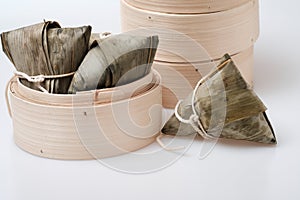 Zongzi in round bamboo crate