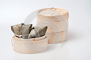 Zongzi in round bamboo crate