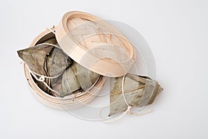 Zongzi in round bamboo crate