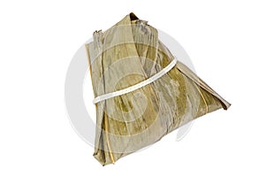 Zongzi, the traditional Chinese food made of glutinous rice stuffed with various fillings and wrapped in bamboo leaves form into