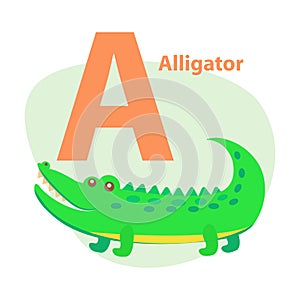 Zoo ABC Letter with Cute Alligator Cartoon Vector