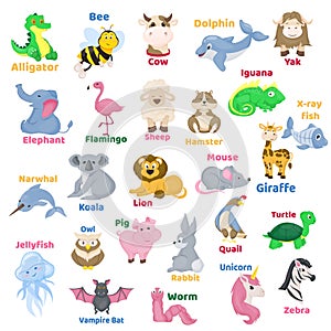 Zoo alphabet animal letters with cute characters