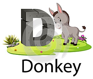 Zoo animal alphabet D for Donkey with the animal beside