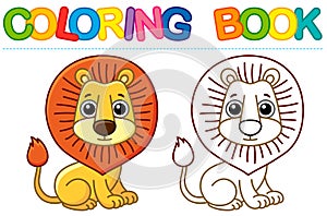 Zoo animal for children coloring book. Funny lion in a cartoon style. Trace the dots and color the picture