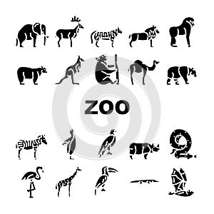 Zoo Animals, Birds And Snake Icons Set Vector