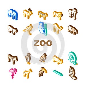 Zoo Animals, Birds And Snake Icons Set Vector