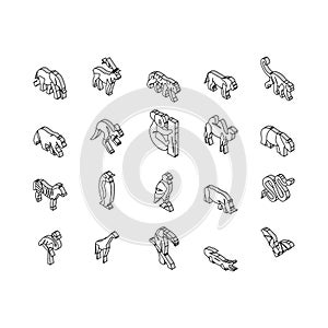 Zoo Animals, Birds And Snakes isometric icons set vector