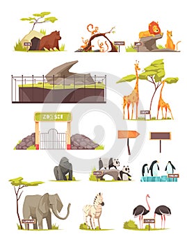 Zoo Animals Cartoon Icons Collection