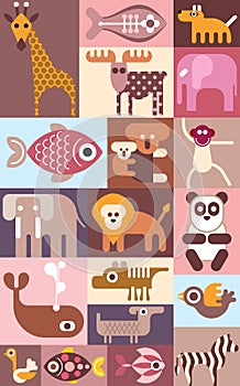 Zoo animals vector collage