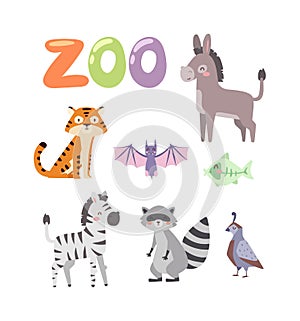 Zoo animals vector set.