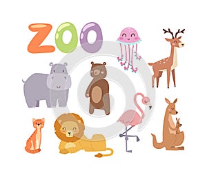 Zoo animals vector set.