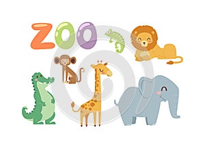 Zoo animals vector set.