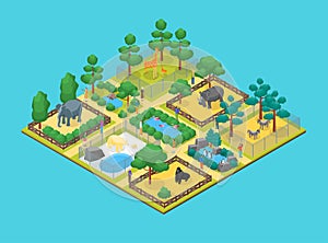 Zoo Concept 3d Isometric View. Vector