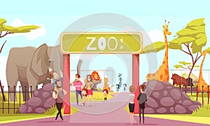 Zoo Entrance Gate Cartoon Illustration