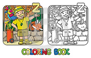 Zoo keeper coloring book Profession ABC Alphabet Z