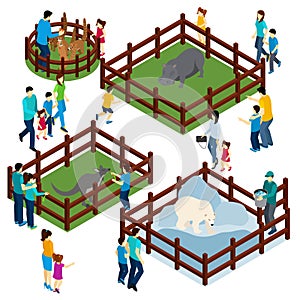 Zoo Outdoor Enclosures Visitors Isometric Banner