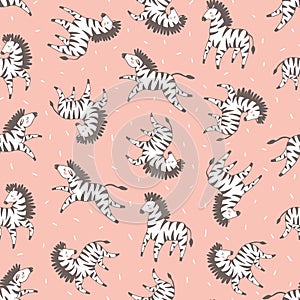 Zoo safari print. Kids zebra seamless pattern. Vector hand drawn repeated background for fabric or wallpaper design