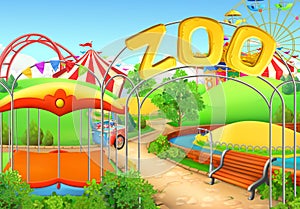 Zoo, vector background. Amusement park