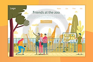 Zoo Visitors Flat Vector Landing Page Template