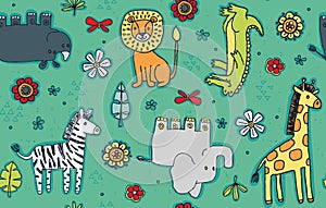 Zoodle Doodle Kids Animal Vector Pattern