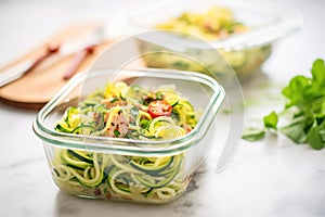 zoodles in a glass meal prep container