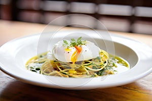 zoodles with a poached egg on top