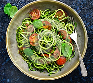 Raw zucchini noodles or zoodles