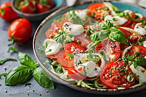 Zoodles Salad with Tomatoes and Buffalo Mozzarella